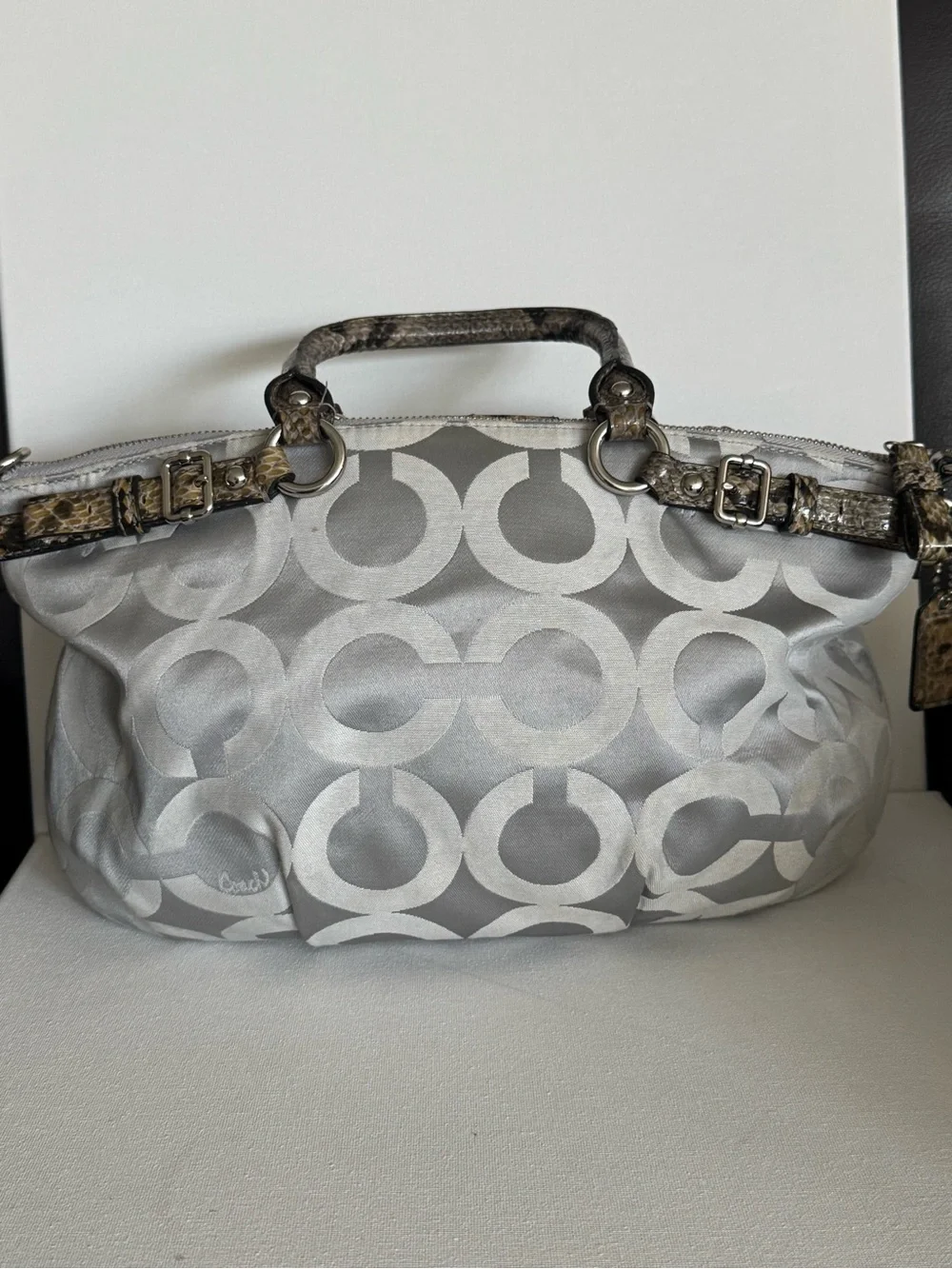 Coach Gray Madison Sophia Satchel with Snakeskin Trim